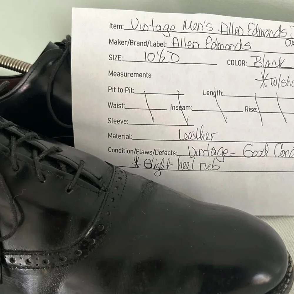 Allen Edmonds Black Leather Oxford Dress Shoes Danbury Mens Size 10.5 D ‎ Shoes